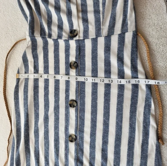 Derek Heart Blue Striped Belted Summer Dress Button Down Off Shoulder Option - Picture 8 of 9